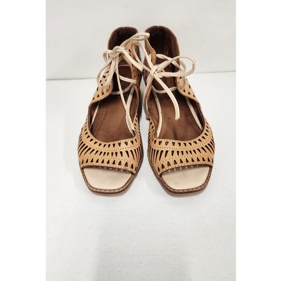 Jeffrey Campbell Rodillo Nude Low Heel Wedge Leather Sandals, Size 6-6.5 Boho - Picture 2 of 11